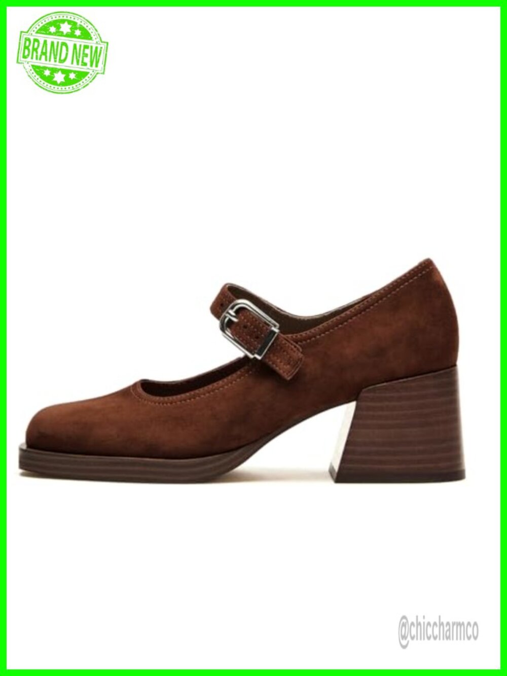 Women's Square Toe Mary Jane Platform Chunky Heel Suede Loafers Pumps